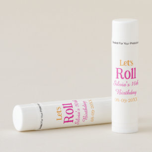 Let's roll happy 10th birthday add name retro pink lip balm