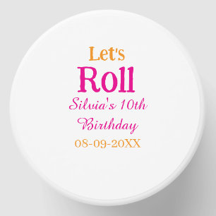 Let's roll happy 10th birthday add name retro pink mini candle favors