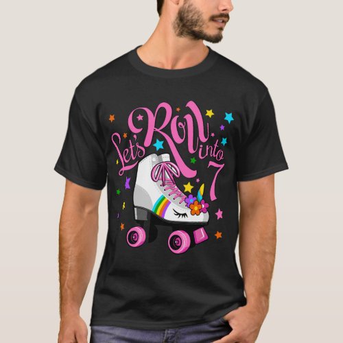 Lets Roll Into 7th Birthday Unicorn Roller Skate  T_Shirt