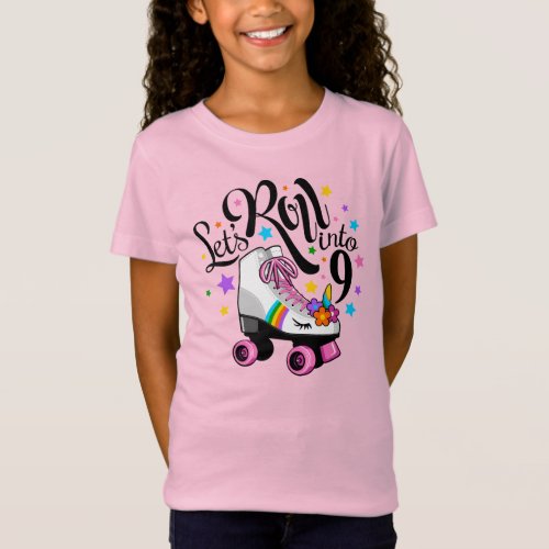 Lets roll into 9 Birthday Unicorn Roller skate T_Shirt
