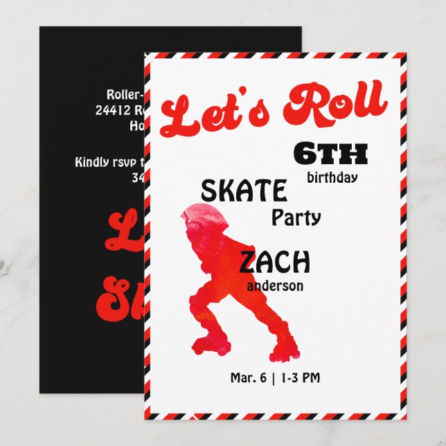 Let's Roll Red & Black Birthday Party Invitation (Front/Back)