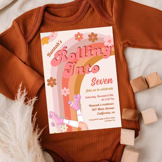Let's Roll Retro Groovy Roller Skate Birthday Part Invitation (Creator Uploaded)