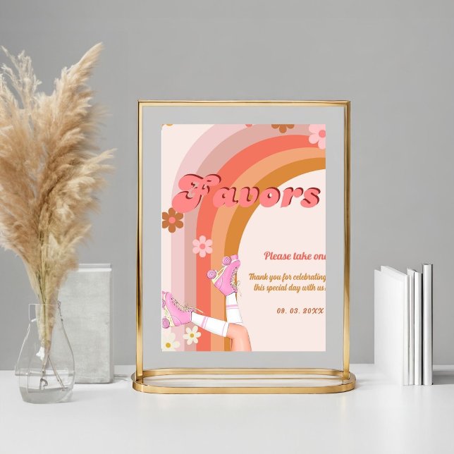 Let's Roll Retro Groovy Roller Skate Favors sign (Creator Uploaded)