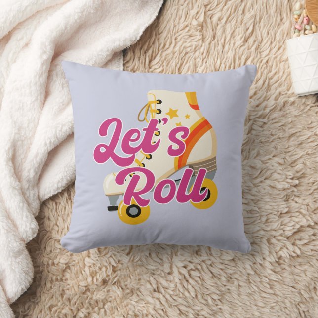 Let's Roll Retro Groovy Roller Skate  Throw Pillow (Blanket)