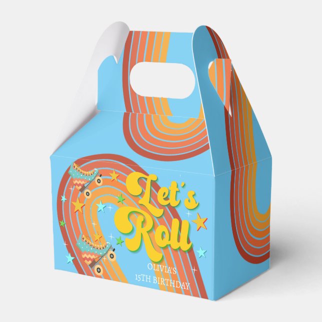 Let's roll retro roller kid birthday favor boxes (Front Side)