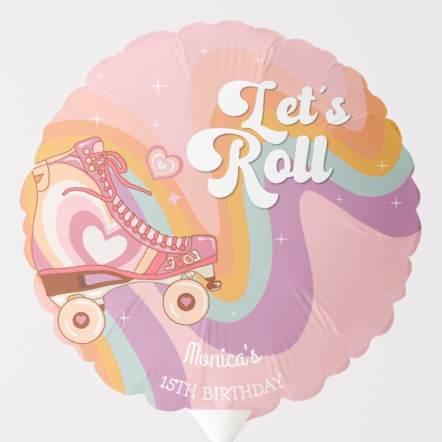Let's roll retro roller skate birthday party balloon (Front)