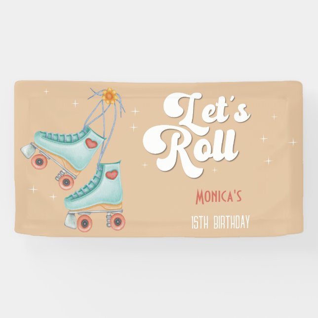 Let's roll retro roller skate birthday party banner (Horizontal)
