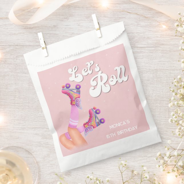 Let's roll retro roller skate birthday party favor bag (Clipped)
