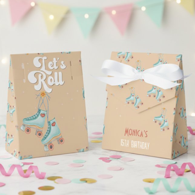 Let's roll retro roller skate birthday party favor boxes (Creator Uploaded)