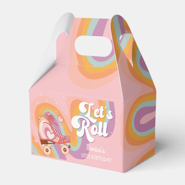 Let's roll retro roller skate birthday party favor boxes (Front Side)