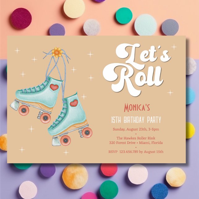 Let's roll retro roller skate birthday party invitation (Creator Uploaded)