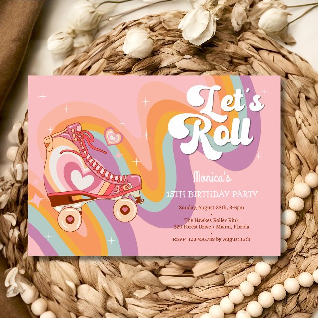 Let's roll retro roller skate birthday party invitation (Creator Uploaded)