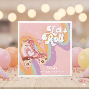 Let's roll retro roller skate birthday party napkins