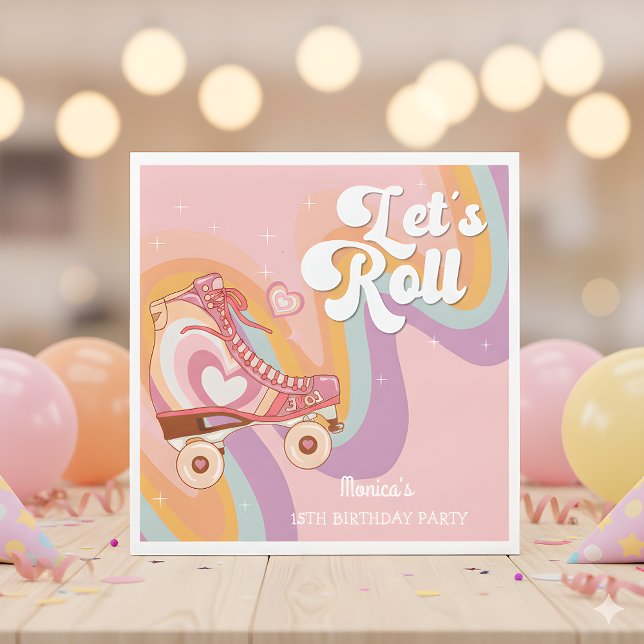 Let's roll retro roller skate birthday party napkins (Creator Uploaded)