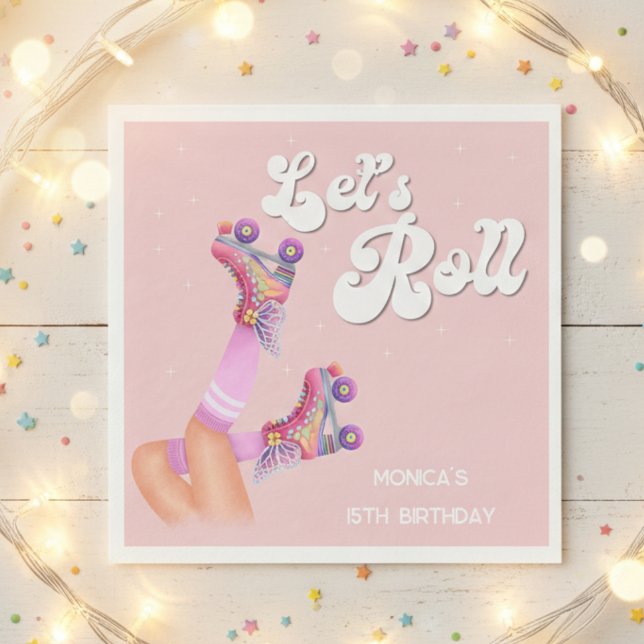 Let's roll retro roller skate birthday party napkins (Creator Uploaded)