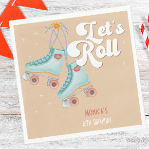 Let's roll retro roller skate birthday party napkins