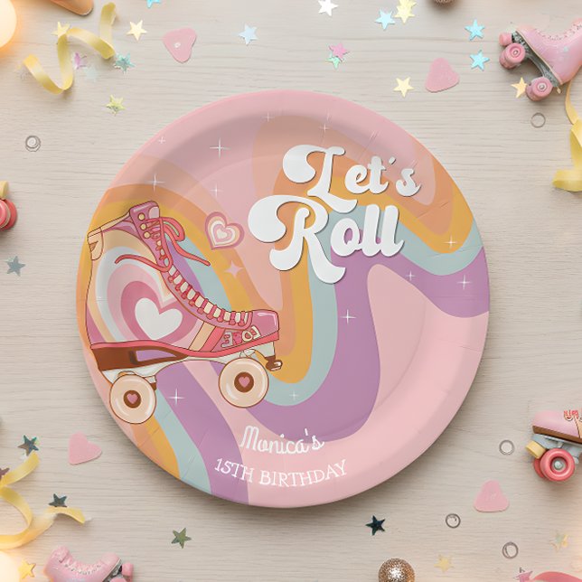 Let's roll retro roller skate birthday party paper plates (Creator Uploaded)
