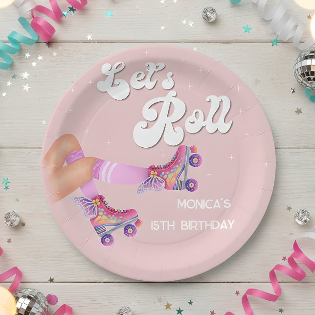Let's roll retro roller skate birthday party paper plates (Creator Uploaded)