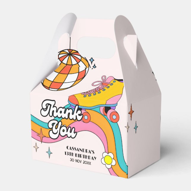 Let's Roll Retro Roller Skating Girl Birthday  Favor Boxes (Back Side)