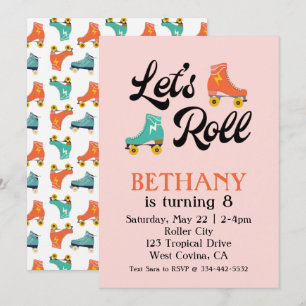Let's Roll Roller Skate Birthday Invitation