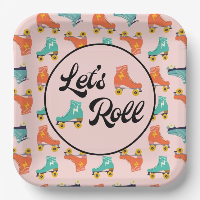 Let's Roll Roller Skate Birthday Paper Plates (Front)
