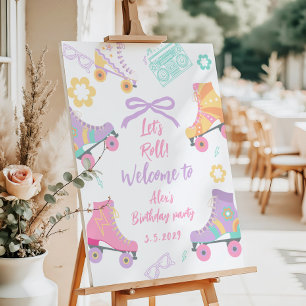 Lets Roll Roller Skate Girl Birthday Welcome Foam Board