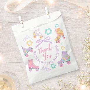 Lets Roll Roller Skate Groovy Birthday Thank you Favor Bag