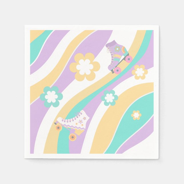 Lets Roll Roller Skate Groovy Girl Birthday Pastel Napkins (Front)