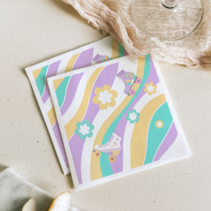 Lets Roll Roller Skate Groovy Girl Birthday Pastel Napkins