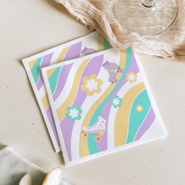 Lets Roll Roller Skate Groovy Girl Birthday Pastel Napkins (Creator Uploaded)