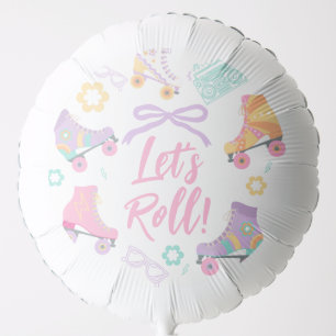 Lets Roll Roller Skate Retro Girl Birthday Pastel Balloon