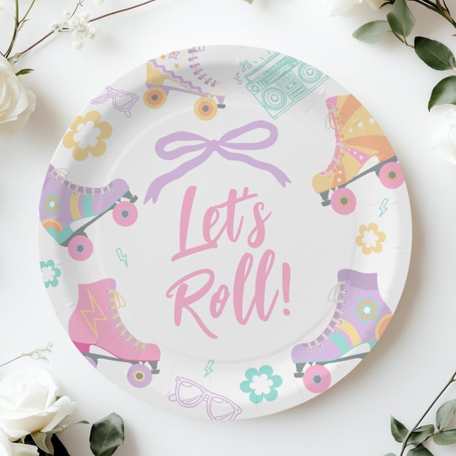 Lets Roll Roller Skate Retro Girl Birthday Pastel Paper Plates (Creator Uploaded)