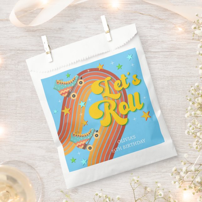 Let's roll roller skate retro rainbow favor bag (Clipped)
