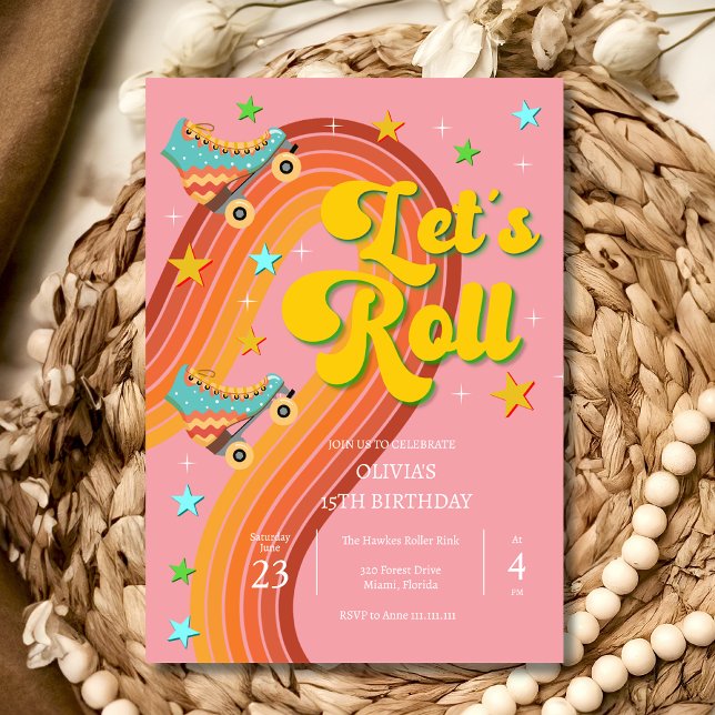 Let's roll roller skate retro rainbow invitation (Creator Uploaded)