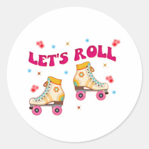 Let's Roll Roller Skate Retro Skater Lovers Classic Round Sticker