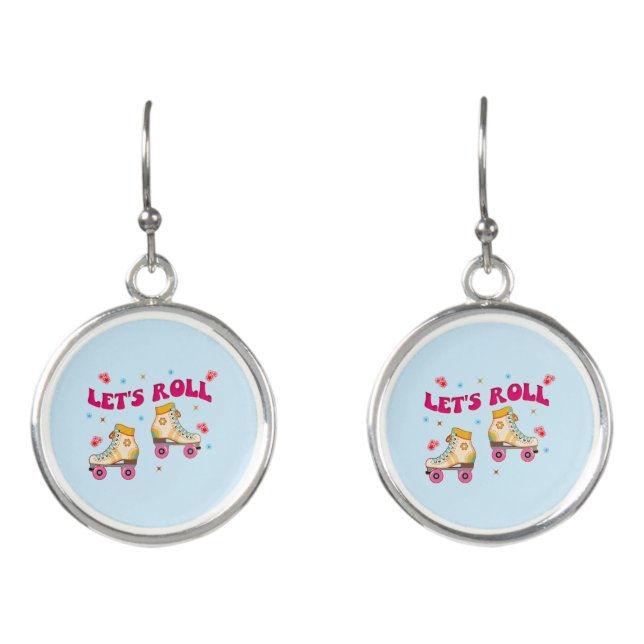 Let's Roll Roller Skate Retro Skater Lovers  Earrings (Front)