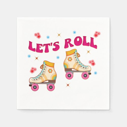 Lets Roll Roller Skate Retro Skater Lovers  Napkins