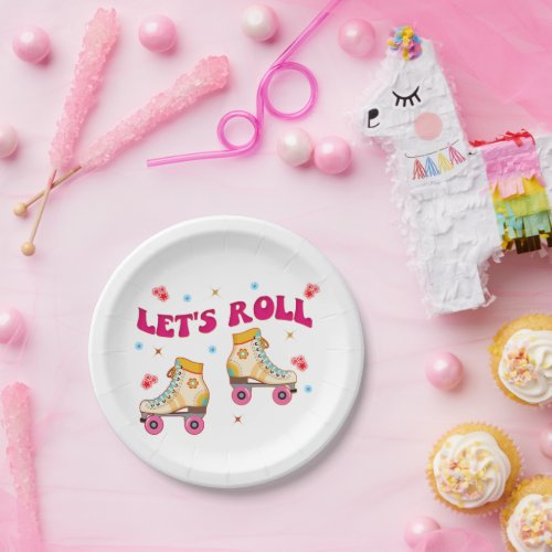 Lets Roll Roller Skate Retro Skater Lovers  Paper Plates