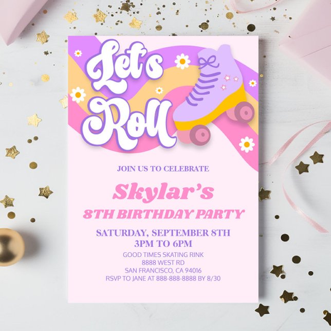 Let's Roll Roller Skate Skating Birthday Party Invitation (Creator Uploaded)