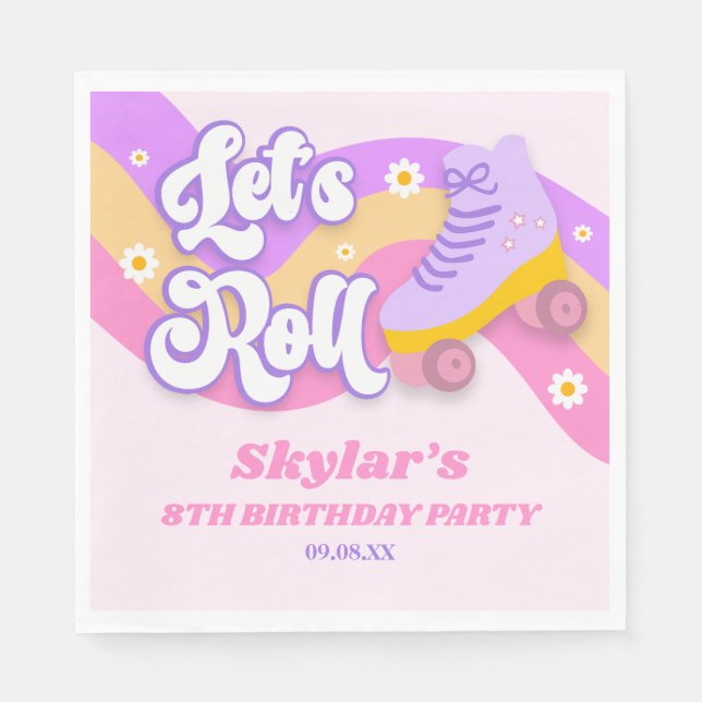 Let's Roll Roller Skate Skating Birthday Party Napkins (Front)