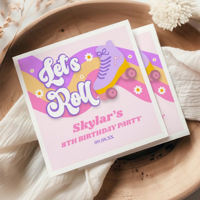 Let's Roll Roller Skate Skating Birthday Party Napkins (Creator Uploaded)