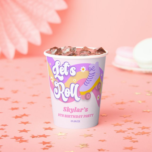 Let's Roll Roller Skate Skating Birthday Party Paper Cups (Insitu)