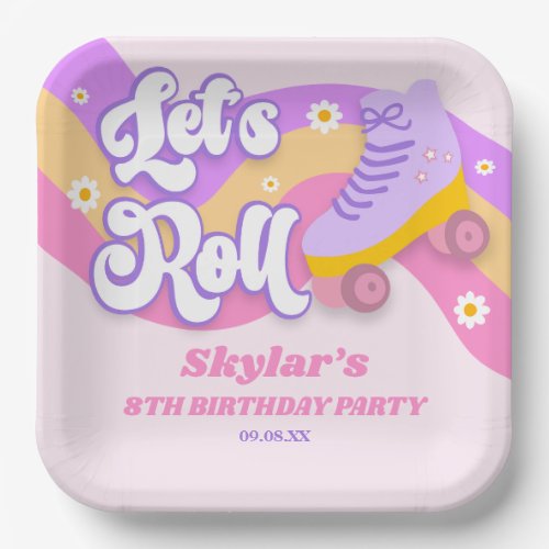 Lets Roll Roller Skate Skating Birthday Party Paper Plates
