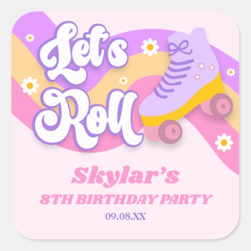 Lets Roll Roller Skate Skating Birthday Party Square Sticker