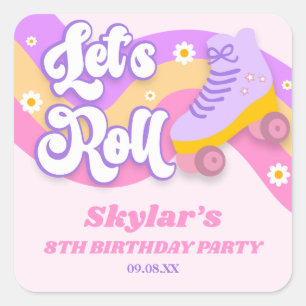 Let's Roll Roller Skate Skating Birthday Party Square Sticker