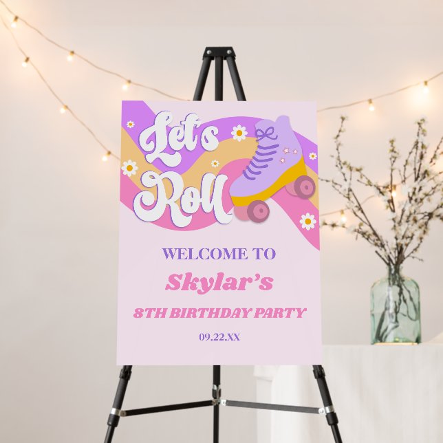 Let's Roll Roller Skate Skating Party Welcome Sign (In Situ (Stand))