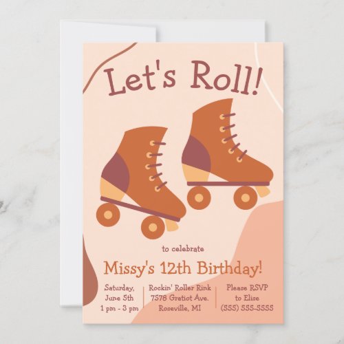 Lets Roll  Roller Skate Themed Birthday Party Invitation