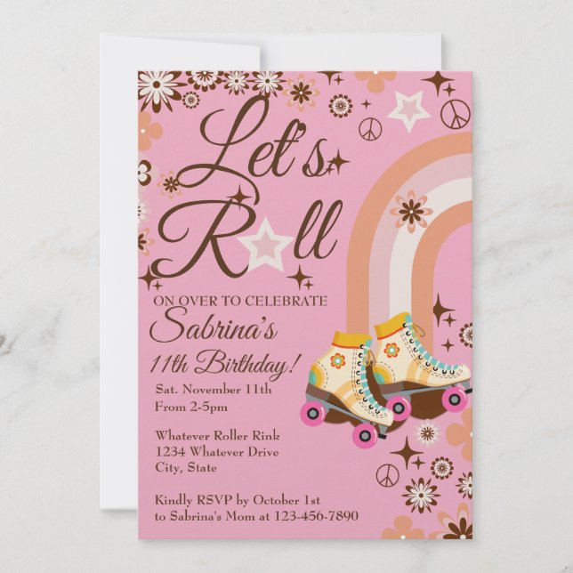 Let's Roll Roller Skating Birthday Party Invitation (Front)