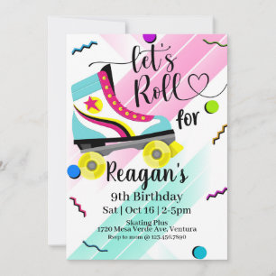 Let's Roll, Roller Skating Invitation, 80's roller Invitation