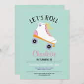 Let's Roll RollerSkate Girls Birthday Party Invite (Front/Back)